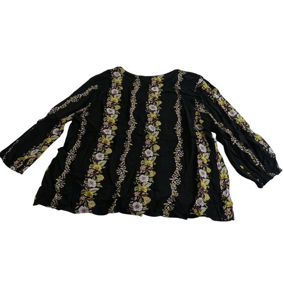 Cato Black Floral Tie Front Blouse Women Size XL Long Sleeve Casual Work - Picture 3 of 10